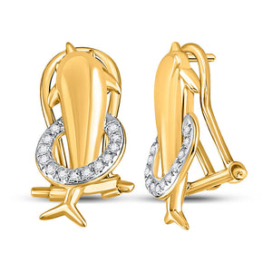 10kt Yellow Gold Womens Round Diamond Dolphin French-clip Earrings 1/12 Cttw