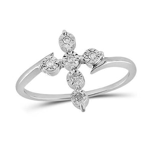 Sterling Silver Womens Round Diamond Cross Fashion Ring 1/20 Cttw