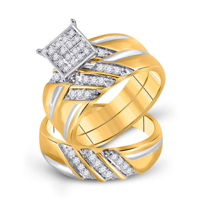 10kt Yellow Gold His Hers Round Diamond Square Matching Wedding Set 1/3 Cttw