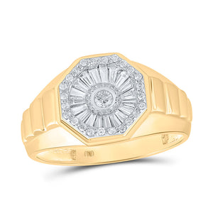 14kt Yellow Gold Mens Baguette Diamond Octagon Band Ring 1/2 Cttw