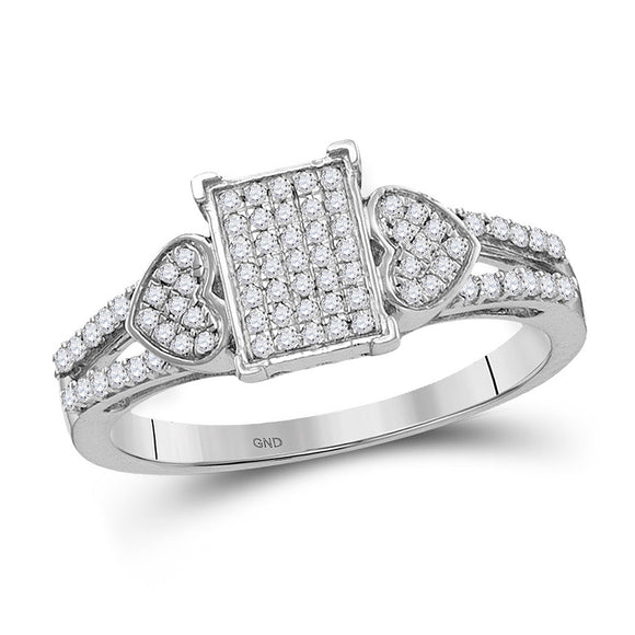 10kt White Gold Womens Round Diamond Heart Ring 1/4 Cttw