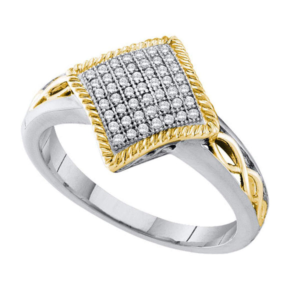 10kt White Gold Womens Round Diamond Diagonal Square Milgrain Frame Cluster Ring 1/6 Cttw