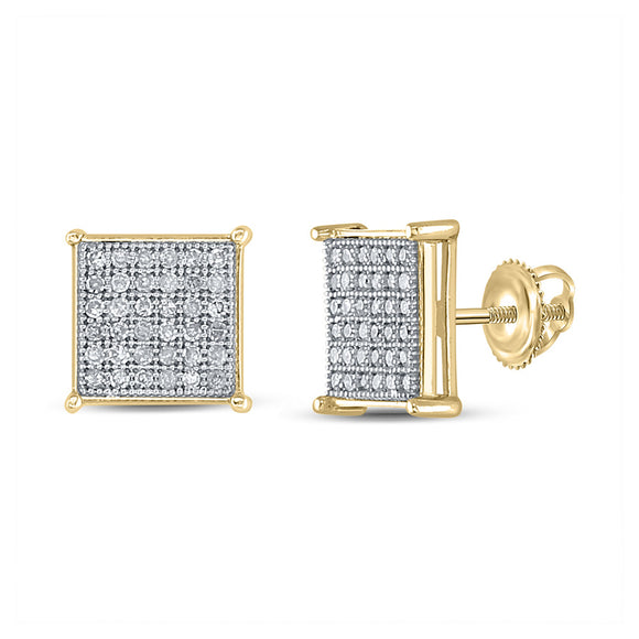 Yellow-tone Sterling Silver Round Diamond Square Earrings 1/4 Cttw