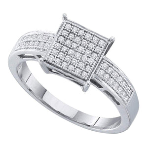 Sterling Silver Womens Round Diamond Square Cluster Ring 1/5 Cttw