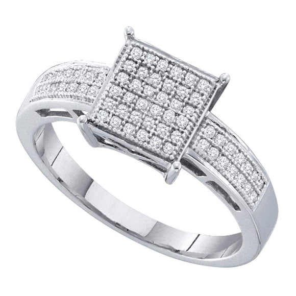 Sterling Silver Womens Round Diamond Square Cluster Ring 1/5 Cttw