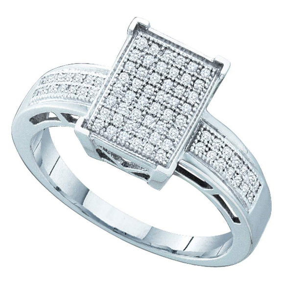 Sterling Silver Womens Round Diamond Rectangle Cluster Ring 1/5 Cttw