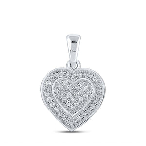 Sterling Silver Womens Round Diamond Heart Pendant 1/6 Cttw