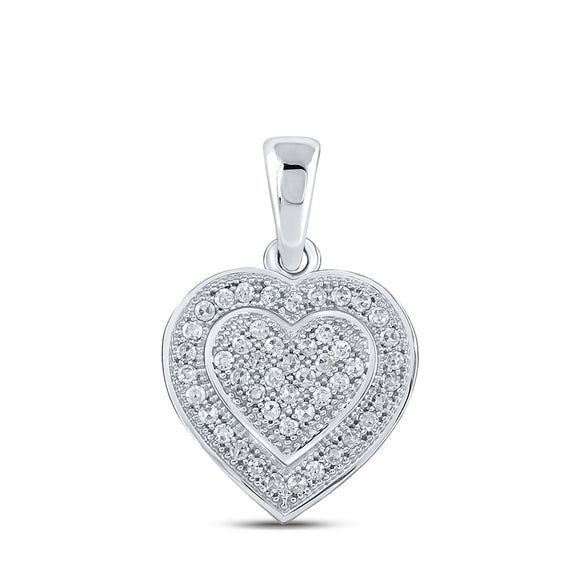 Sterling Silver Womens Round Diamond Heart Pendant 1/6 Cttw