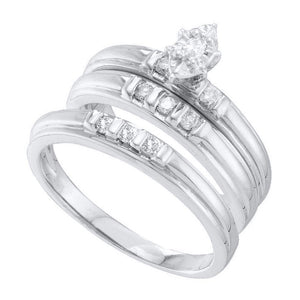 10kt White Gold His Hers Marquise Diamond Solitaire Matching Wedding Set 1/4 Cttw