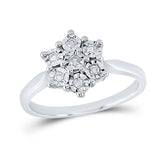 Sterling Silver Womens Round Diamond Illusion-set Flower Cluster Ring 1/10 Cttw