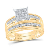 10kt Yellow Gold His Hers Round Diamond Square Matching Wedding Set 1/2 Cttw