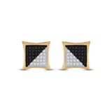 10kt Yellow Gold Round Black Color Enhanced Diamond Square Earrings 1/4 Cttw