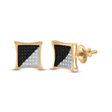 10kt Yellow Gold Round Black Color Enhanced Diamond Square Earrings 1/4 Cttw