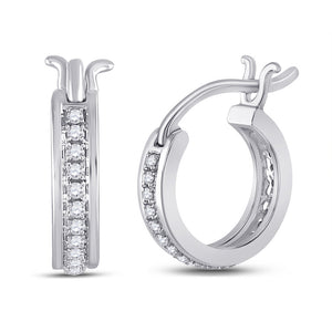 10kt White Gold Womens Round Diamond Hoop Earrings 1/6 Cttw