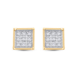 Yellow-tone Sterling Silver Womens Round Diamond Square Earrings 1/20 Cttw