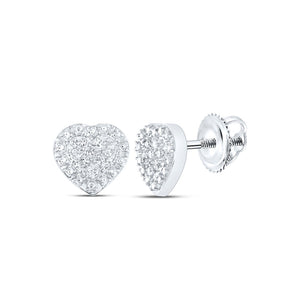 Sterling Silver Womens Round Diamond Heart Earrings 1/20 Cttw