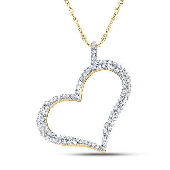 10kt Yellow Gold Womens Round Diamond Outline Heart Pendant 1/3 Cttw