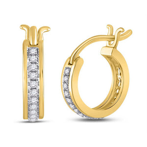 10kt Yellow Gold Womens Round Diamond Single Row Hoop Earrings 1/6 Cttw