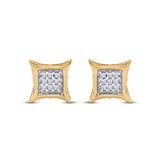 10kt Yellow Gold Womens Round Diamond Kite Square Earrings 1/8 Cttw