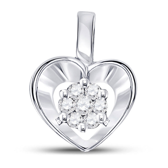 10kt White Gold Womens Round Diamond Small Heart Cluster Pendant 1/12 Cttw