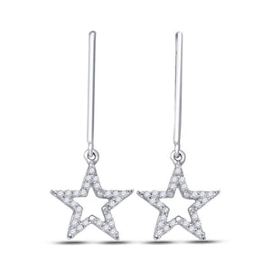 10kt White Gold Womens Round Diamond Star Dangle Earrings 1/5 Cttw