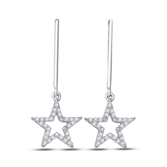 10kt White Gold Womens Round Diamond Star Dangle Earrings 1/5 Cttw
