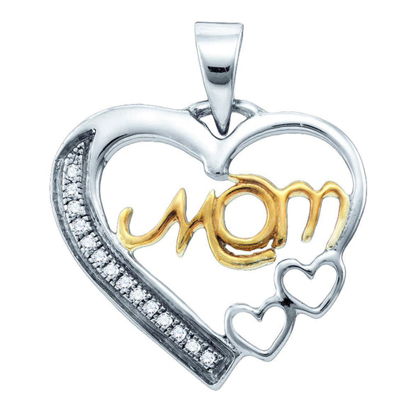 Sterling Silver Yellow-tone Womens Round Diamond Mom Heart Pendant 1/20 Cttw