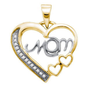 Sterling Silver White Diamond Mom Mothers Womens Heart Yellow-tone Pendant 1/20 Cttw