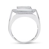 Sterling Silver Mens Round Diamond Rectangle Fashion Ring 1/2 Cttw