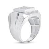 Sterling Silver Mens Round Diamond Rectangle Fashion Ring 1/2 Cttw