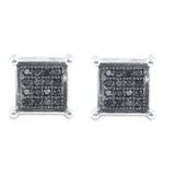Sterling Silver Round Black Color Enhanced Diamond Square Earrings 1/10 Cttw