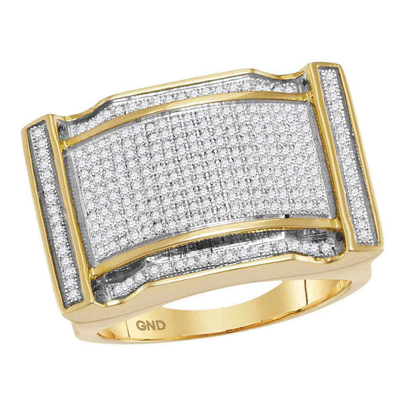 10kt Yellow Gold Mens Round Diamond Arched Rectangle Cluster Ring 3/4 Cttw