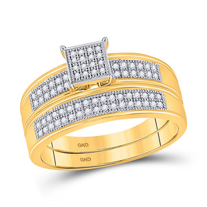 10kt Yellow Gold Round Diamond Bridal Wedding Ring Band Set 1/5 Cttw