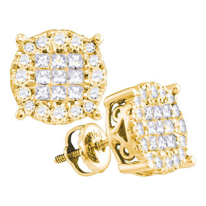14kt Yellow Gold Womens Princess Diamond Cluster Earrings 1 Cttw