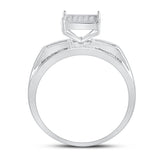 Sterling Silver Round Diamond Square Bridal Wedding Engagement Ring 1/8 Cttw