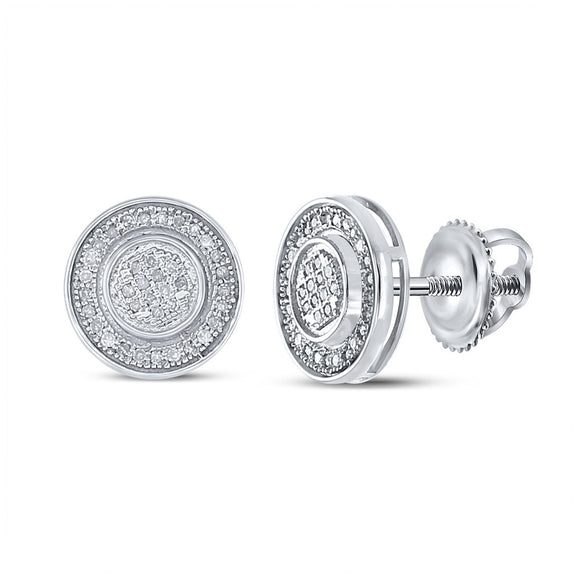Sterling Silver Round Diamond Circle Disk Stud Earrings 1/5 Cttw