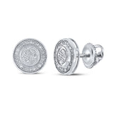 Sterling Silver Round Diamond Circle Disk Stud Earrings 1/5 Cttw