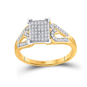 10kt Yellow Gold Womens Round Diamond Square Cluster Heart Ring 1/5 Cttw