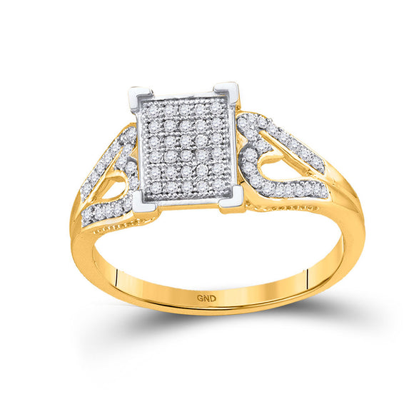 10kt Yellow Gold Womens Round Diamond Square Cluster Heart Ring 1/5 Cttw
