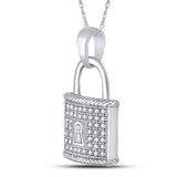 10kt White Gold Womens Round Diamond Key Lock Dangle Pendant 1/8 Cttw
