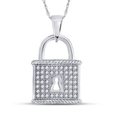 10kt White Gold Womens Round Diamond Key Lock Dangle Pendant 1/8 Cttw