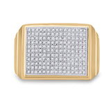 10kt Yellow Gold Mens Round Diamond Rectangle Cluster Ring 1/2 Cttw