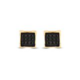 Yellow-tone Sterling Silver Round Black Color Enhanced Diamond Square Earrings 1/20 Cttw
