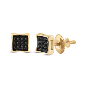 Yellow-tone Sterling Silver Round Black Color Enhanced Diamond Square Earrings 1/20 Cttw