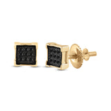 Yellow-tone Sterling Silver Round Black Color Enhanced Diamond Square Earrings 1/20 Cttw