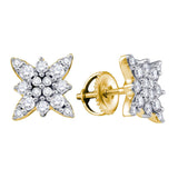 14kt Yellow Gold Womens Round Diamond Starburst Cluster Earrings 5/8 Cttw