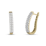 14kt Yellow Gold Womens Round Diamond Oblong Hoop Earrings 1 Cttw