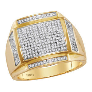 10kt Yellow Gold Mens Round Pave-set Diamond Square Cluster Ring 1/2 Cttw