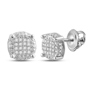 10kt White Gold Round Diamond Circle Disk Cluster Earrings 1/10 Cttw