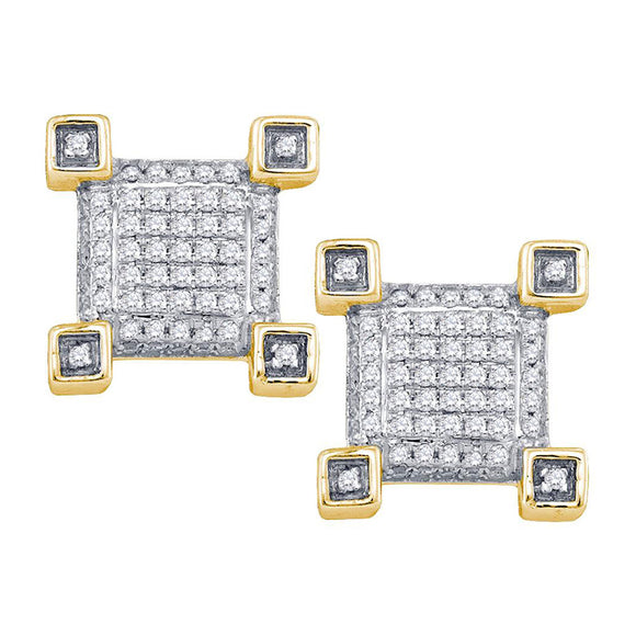 10kt Yellow Gold Round Diamond Cluster Earrings 1/5 Cttw